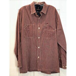 Vintage Bugle Boy Long Sleeve Button Up Shirt Railroad Stripe Large 50”